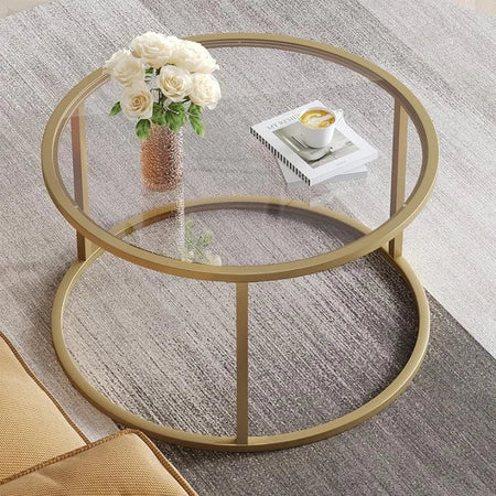 Small Glass Coffee Table Round Gold Coffee Table for Small Modern  Table with Gold Frame for Living